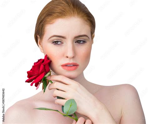 Beautiful Redhead Posing With Red Rose Stock Photo Adobe Stock
