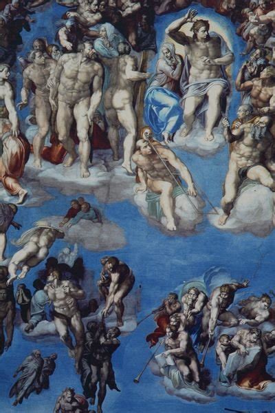 In the triangular panels to the side of the central panels are the images of christ's ancestors and in the corners are the four scenes from the old testament. Scene from the Sistine Chapel Ceiling | Photo