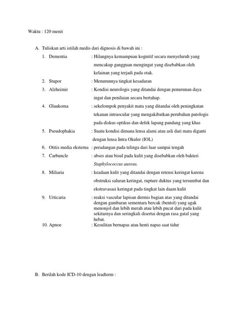 Soal uas kpt 1 (general koding). Contoh Soal Coding Rekam Medis