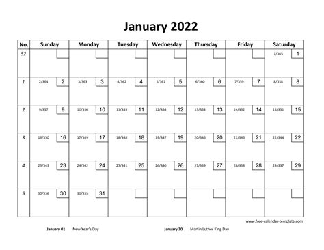 January Calendar 2022 Printable With Checkboxes Horizontal Free