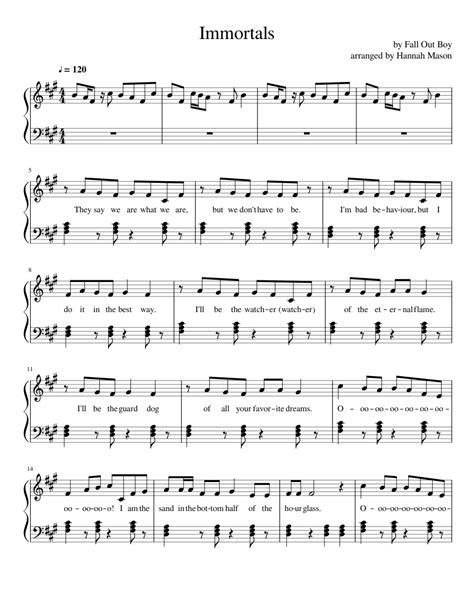 Immortals Fall Out Boy Sheet Music For Piano Download Free In Pdf