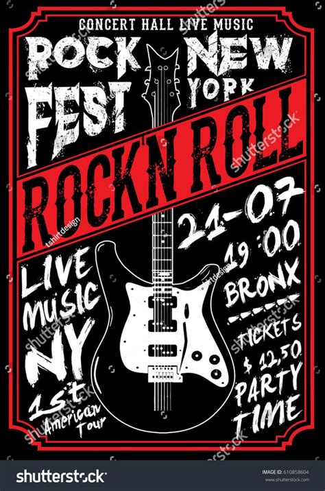 Rock And Roll Concert Poster With Guitar