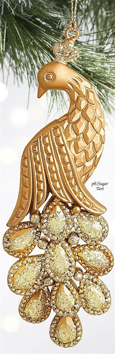 Not available for pickup and same day delivery. Golden Peacock Ornament | White christmas decor, Gold ...