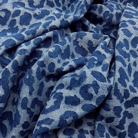 Leopard Print Denim Fabric Washed Denim Fabric Cotton Denim Etsy Uk