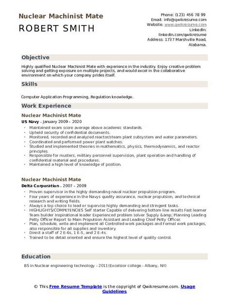 All chief estimator resume samples have been written by expert recruiters. Nuclear Machinist Mate Resume Samples | QwikResume