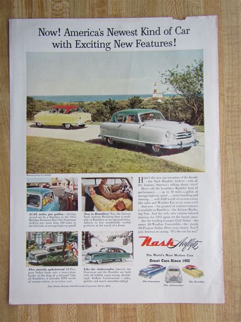 Vintage 1952 Nash Rambler Airflyte 2 Door Magazine Ad With Time Cover