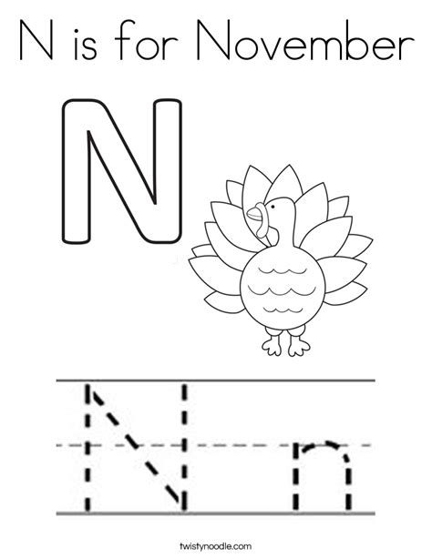 N is for November Coloring Page - Twisty Noodle