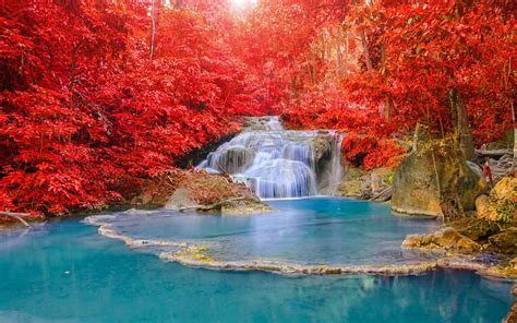 Waterfall In Autumn Forest Rocks Autumn Waterfall River Trees Hd