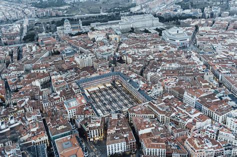 Madrid Spain Aerial View Of City And Plaza Mayor Stock Photo
