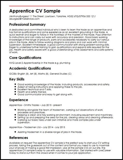 Software engineers' resumes actually matter now, especially if you want to get into a hot tech company. Apprentice CV Sample - MyPerfectCV