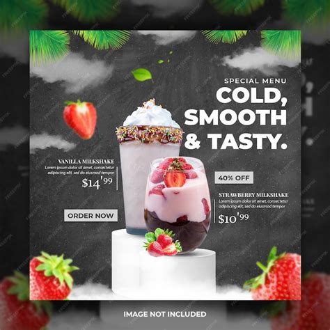 Premium Psd Vanilla And Strawberry Milkshake Menu Instagram Post Template