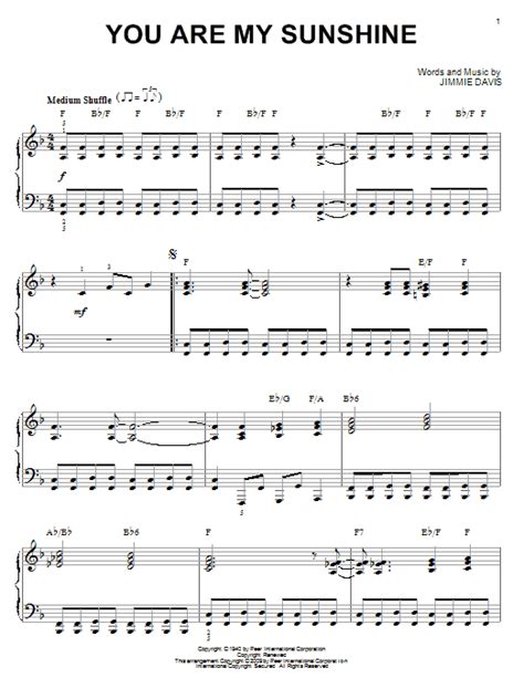 Gdyou'll never know, dear, how much i love you. Jimmie Davis: You Are My Sunshine - Piano ...