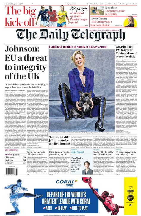 Daily Telegraph Front Page 12th Of September 2020 Tomorrows Papers