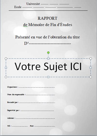 exemple page de garde rapport de stage word