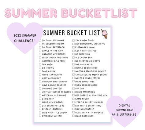 Summer Bucket List Ideas Summer Bucket List Challenge 2022 Etsy