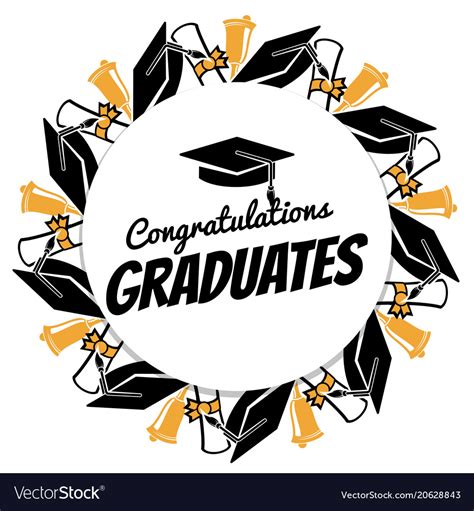 Congrats Graduates Round Banner With Students Vector Image