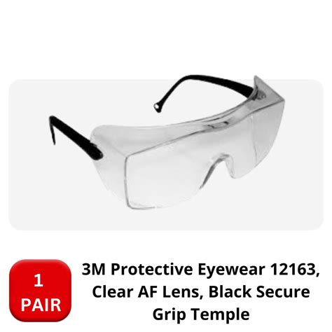 3m protective eyewear 12163 clear af lens black secure grip temple