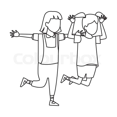 Kids Playing Cartoons Black And White Stock Vector Colourbox