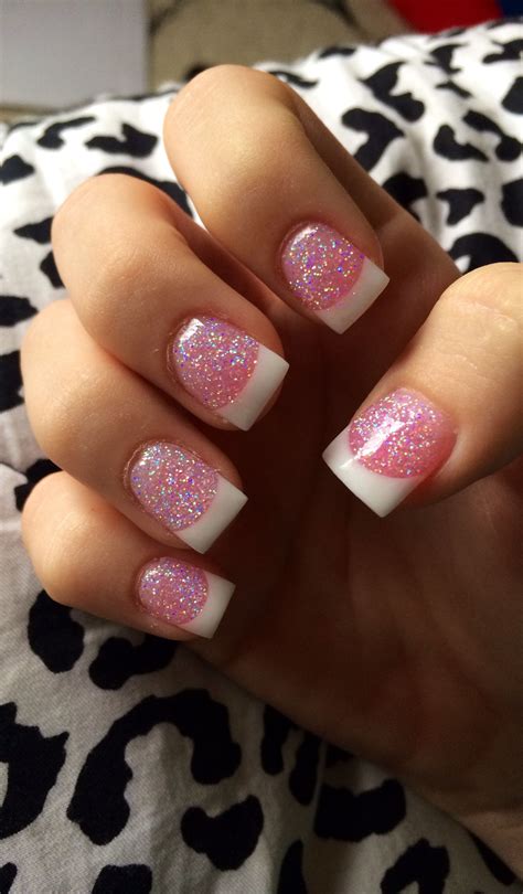 French Tip Nails With Glitter Pink Nails Nail Tips Cute Acrylic