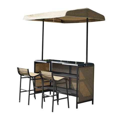 Set two stacking patio chairs beside a metal outdoor side table to create a simple balcony retreat. Outsunny 3 Piece Outdoor Bar Table and Stool Set with ...