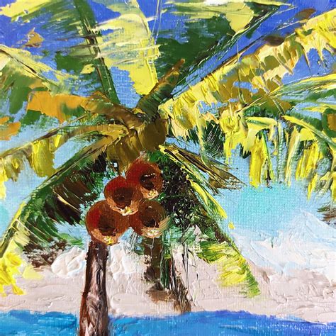 Palm Tree Painting Original Oil Tropical Artwork Beach Wall Etsy