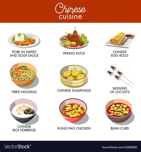 Chinese Cuisine Traditional Dishes Flat Vector Image On Vectorstock