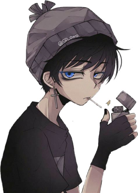 Gothboy Goth Beanie Gloves Lighter Smoking Anime Animeb
