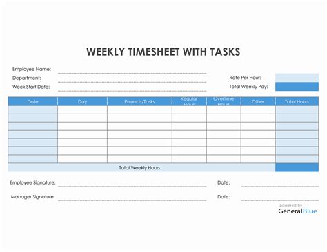 Weekly Timesheet With Tasks In Excel