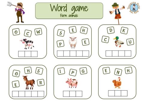 Farm Animals Word Game Put The Letters In Order Treasure Hunt 4 Kids