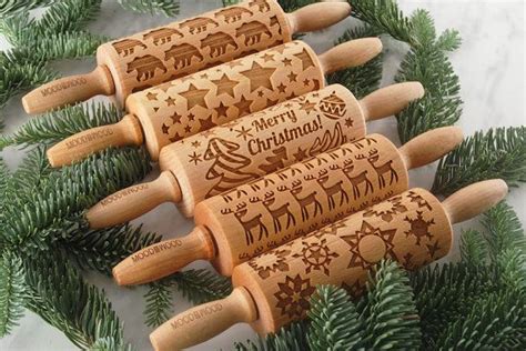 Merry Christmas Set Of 5 Mini Embossed Engraved Rolling Pin For
