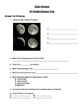 Solar System Test - 6th Grade by Teachertime28 | TpT