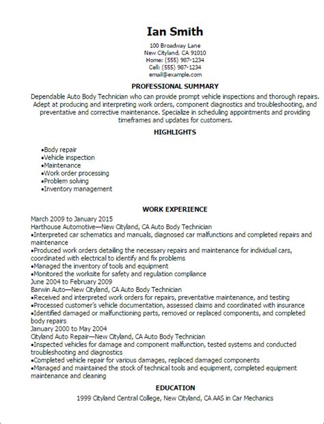 Auto mechanic resume sample inspires you with ideas and examples of what do you put in the objective, skills, responsibilities and duties. Auto Body Technician Resume Template — Best Design & Tips ...