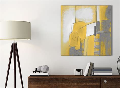 Another element of your bathroom decor that can feature yellow is wall art. Mustard Yellow Grey Painting Bathroom Canvas Wall Art ...