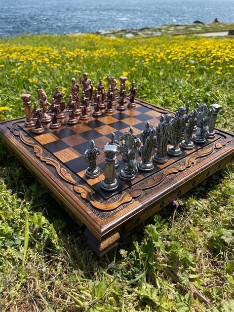 Elegant Chess Set Metal Stone Wooden Chess Set Wood Catawiki