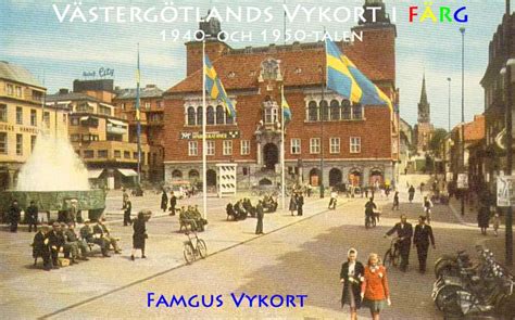 Den täta trafiken orsakas med all sannolikhet av en broöppning. Famgus Vykort: Västergötland, 1940- och 50-talen i färg