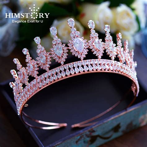 Luxurious Royal Queen Rose Gold Cubic Zircon Tiaras Crowns Elegance