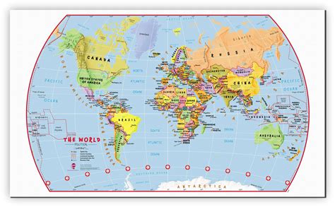 Large Primary World Wall Map Political Canvas Gambaran