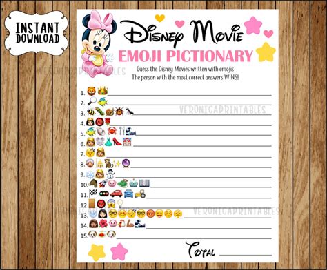 Disney Movie Emoji Pictionary Baby Shower Game Minnie Baby Etsy