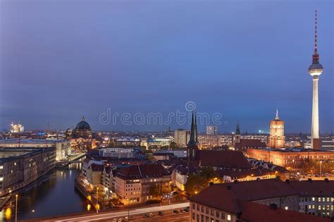 Berlin City At Night With Tv Tower And Berlin Cathedral Stock Photo