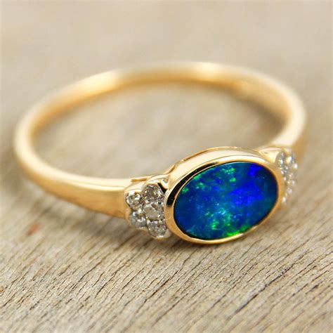 Exceptional Natural Black Australian Opal Ring Genuine Diamonds Rare