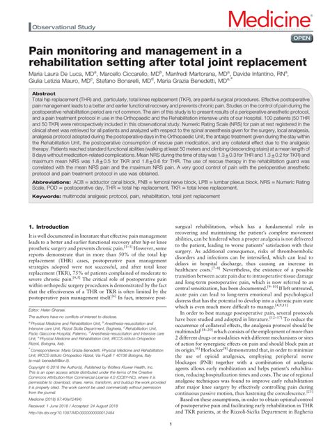 Pdf Pain Monitoring And Management In A Rehabilitation Setting After
