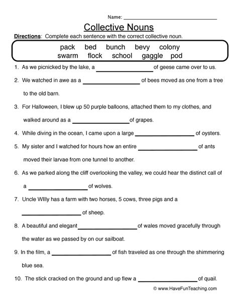 Collective Nouns Complete The Sentence Worksheet Have Fun Teaching