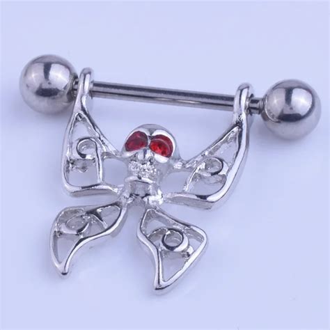 buy 2 pcs lot red eye bat skull nipple piercing nipple ring stainless steel