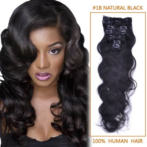 Various hair styles & weights. 20 Inch #1b Natural Black Wavy Clip In Remy Human Hair ...
