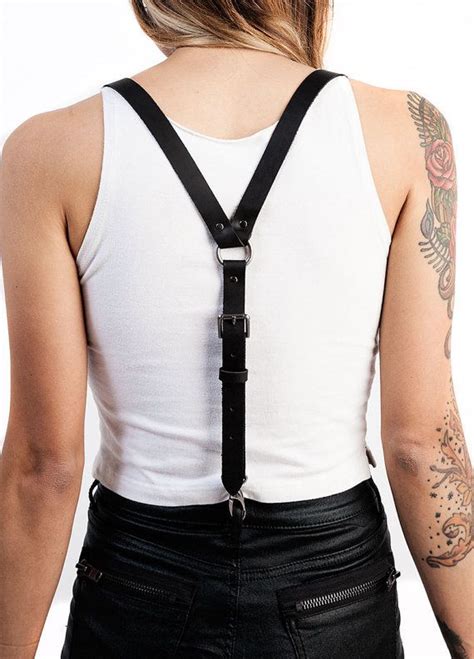 Jakimac Womens Black Leather Suspenders 34 Wide Etsy Suspenders