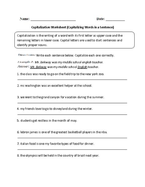 Capitalization Worksheets