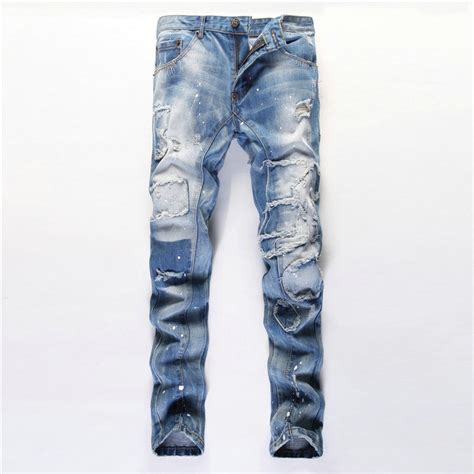 Men Designer Patchwork Jeans European And American Repaired Distressed