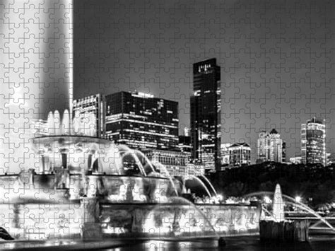 Chicago Skyline At Night Panoramic Picture Puzzle For Sale By Paul Velgos