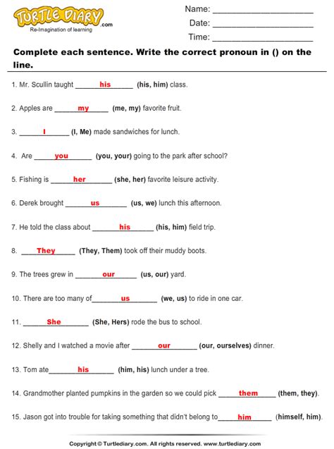 Pronouns commonly refer to or fill the position of a noun or noun phrase. Complete Sentences with Pronoun that Best Fits Worksheet ...