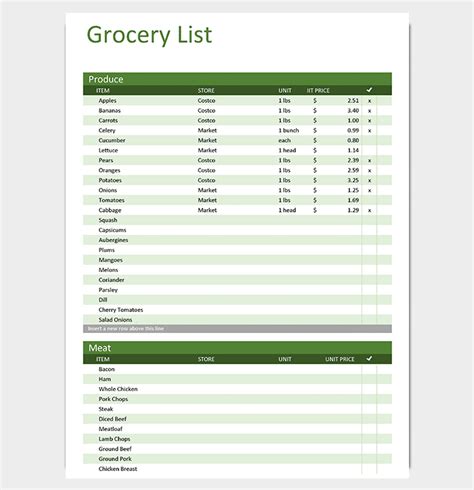 Grocery List Template Excel Free Download Sampletemplatess 6 Free